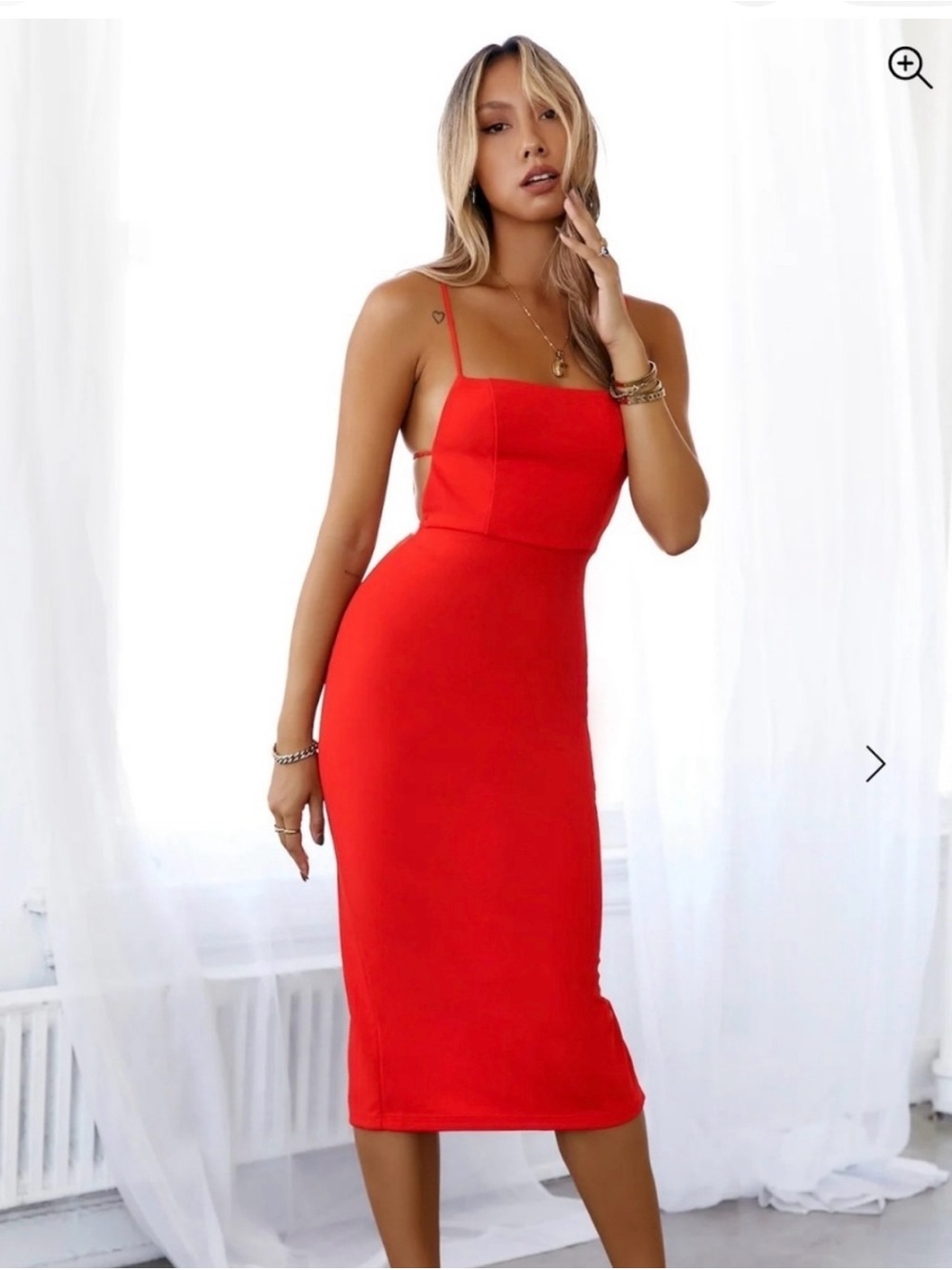 HELLO MOLLY | Red Spaghetti-Strap Bodycon Dress